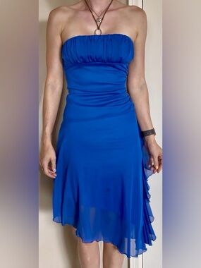 🤍Vintage Y2K Blue Strapless Asymmetrical Mini Prom Dress S My Michelle